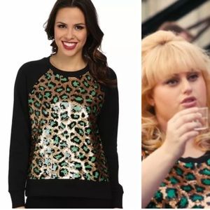 MICHEAL KORS NWT MICHEAL BLACK MULTI SEQUINNED ANIMAL PRINT LONG SLEEVE SWEATER